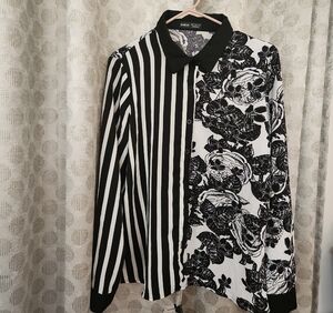 SHEIN Black and White Floral Shirt